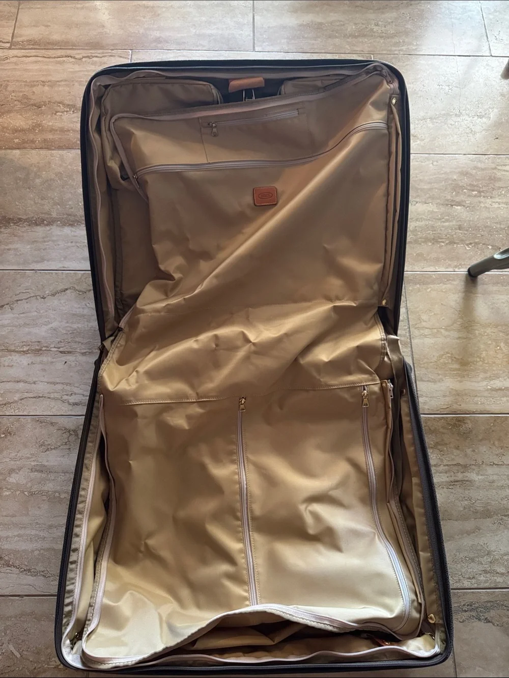 Bric's Black Travel Rolling Garment Bag with Tan Leather Trim